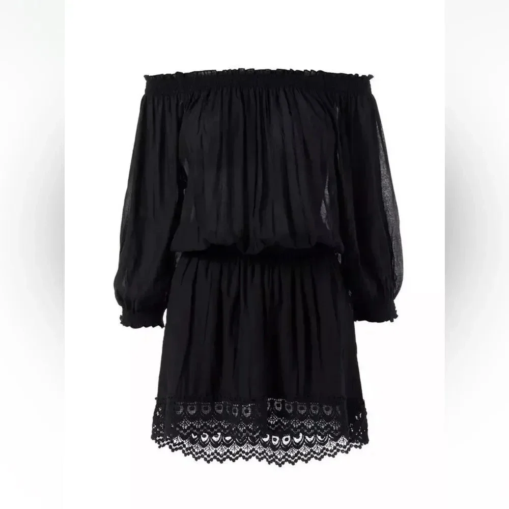 Melissa Odabash Mini Dress Size M Ivy Bandeau Strapless Crochet Sexy - Black - Picture 5 of 12